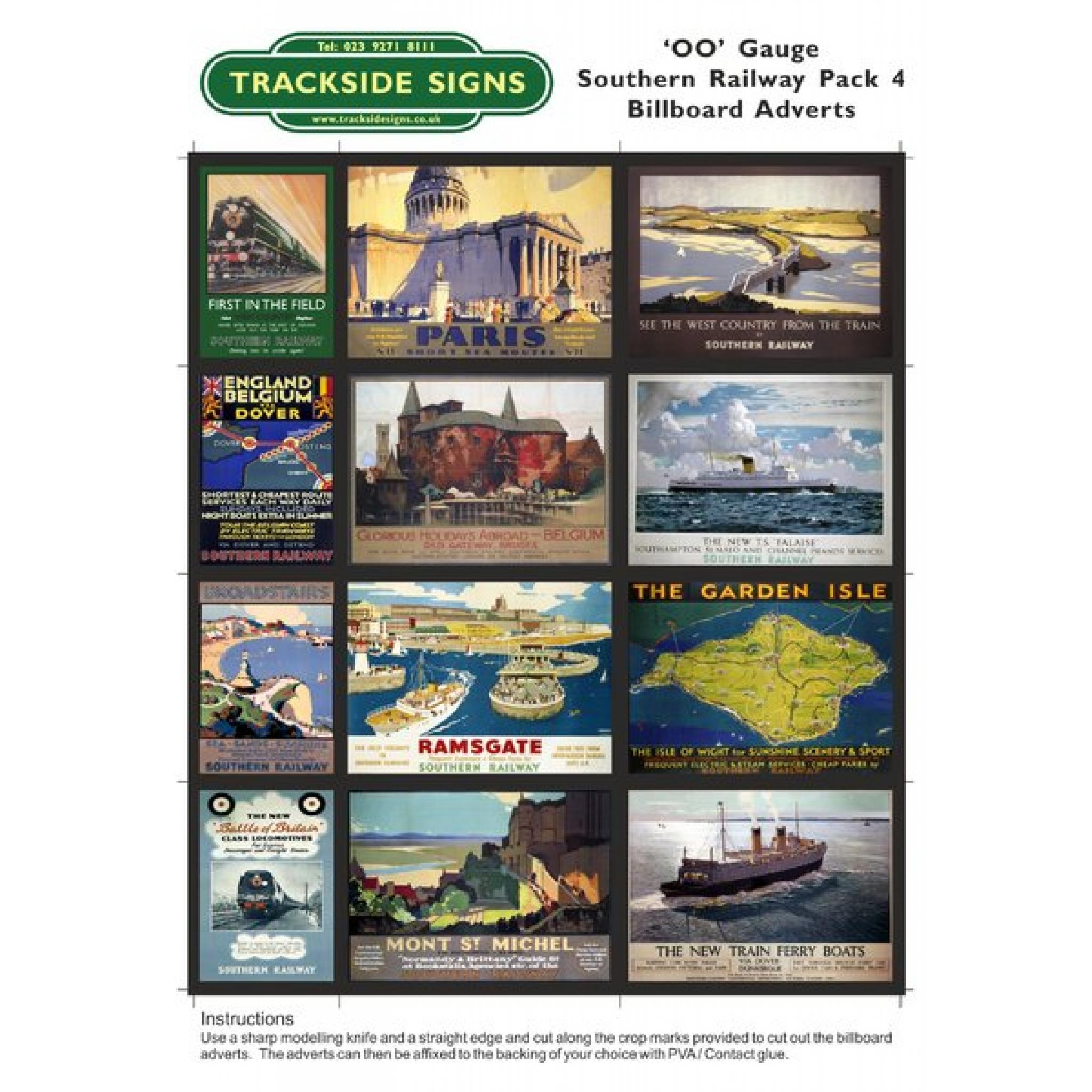 Southern Railway Billboard Sheets Pack 4 'OO' Gauge