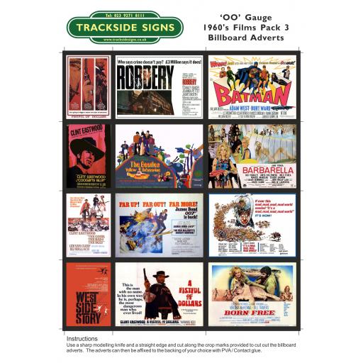 1960's Films Billboard Sheets Pack 3 - OO Gauge