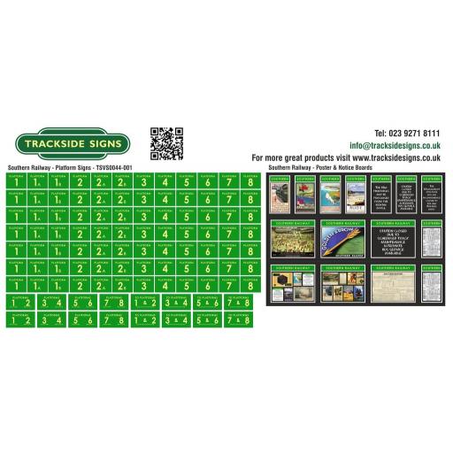 Southern Railway Platform Numbers and Posterboards - Green and Cream - OO Gauge