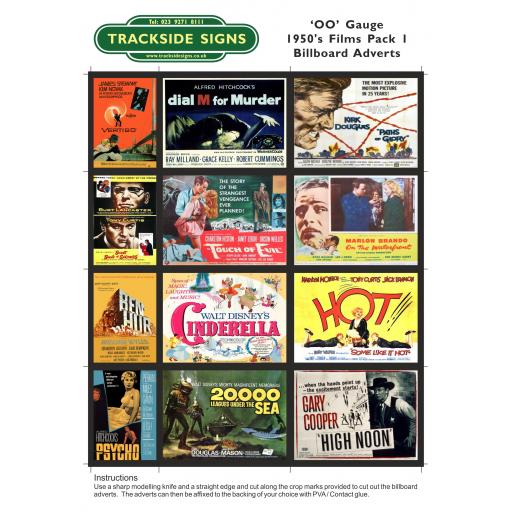 1950's Films Billboard Sheets Pack 1 - OO Gauge