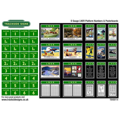 LNER - Platform Numbers and Posterboards - Green and Cream - O Gauge